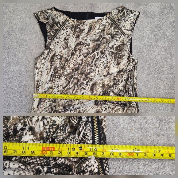 Cache Women’s Faux Wrap Bodycon Dress L/S Animal Print Gold Hardware Size Large - Picture 10 of 13